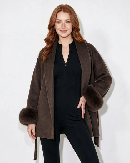 Wrap Coat with Faux Fur Cuffs | Wool Blend Outerwear 5