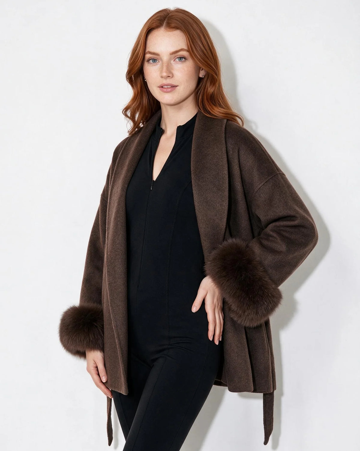 Wrap Coat with Faux Fur Cuffs | Wool Blend Outerwear 6