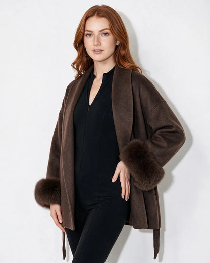 Wrap Coat with Faux Fur Cuffs | Wool Blend Outerwear 6